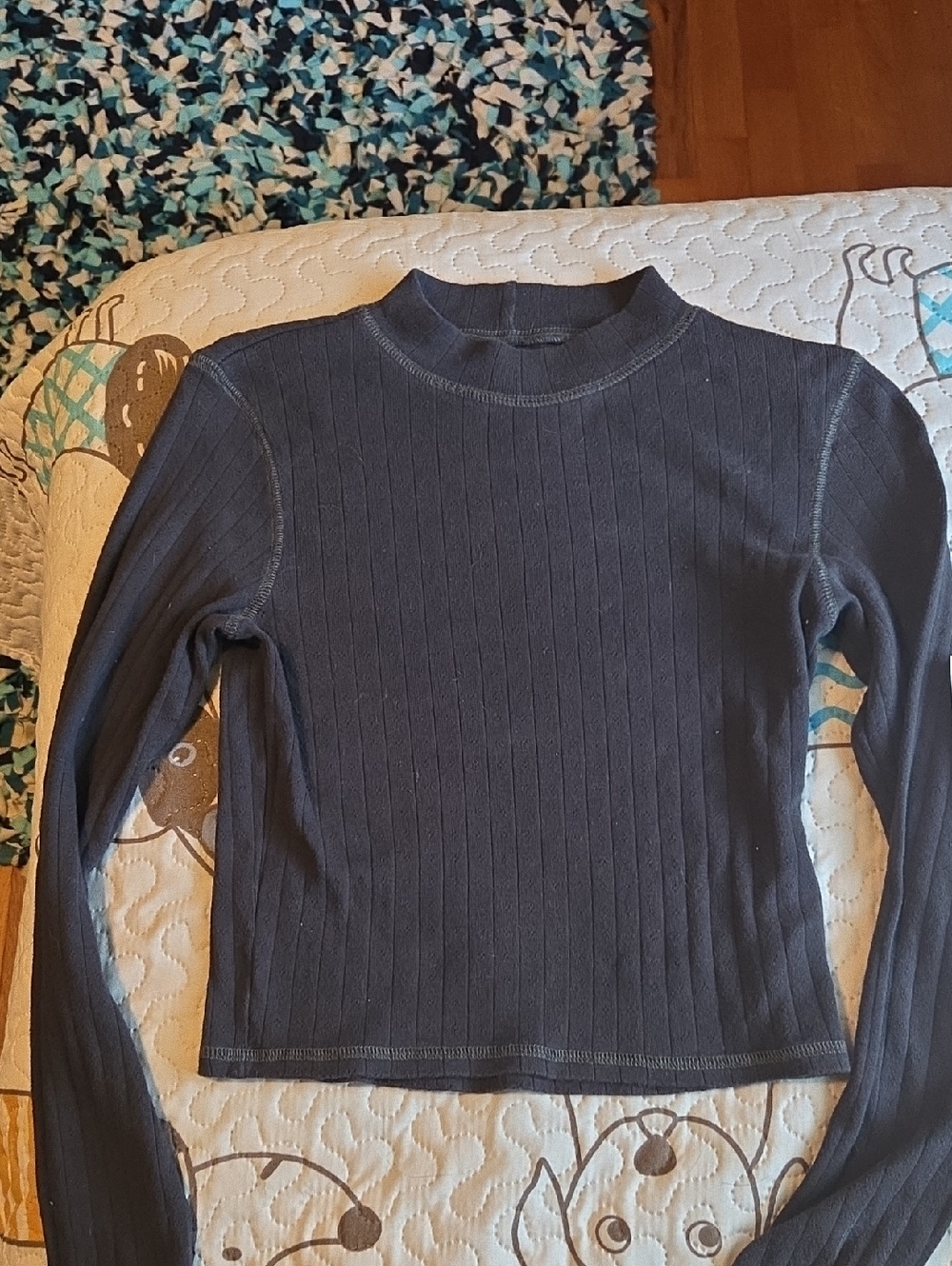 American Eagle Black Ribbed Long Sleeve Mock Neck Top